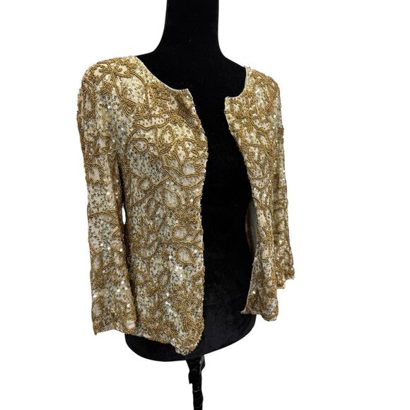 Calypso St. Barth Gold Beaded Embellished Open Jacket CANNELITA XS - Picture 8 of 13